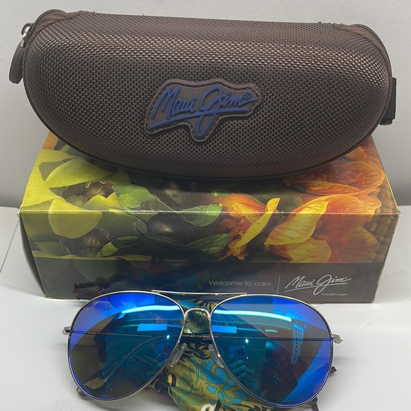 Brand New Maui Jim Polarized Aviator double bridge MJ257 Silver with Blue Mirror - Picture 6 of 8